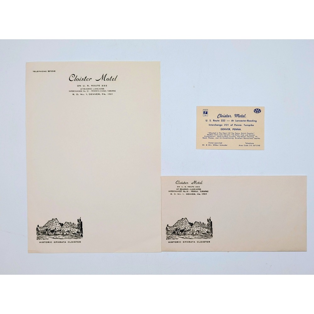 Vintage Cloister Motel Denver PA Stationery Set